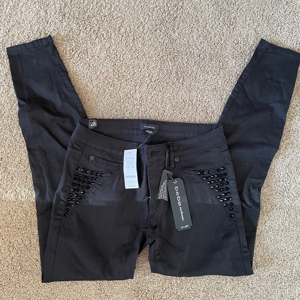 Black Embellished Bebe Skinny Jeans